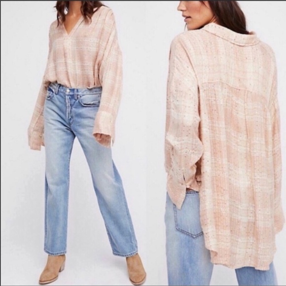 Free People Tops - Free People Fearless Love Oversized Plaid Sequined Top